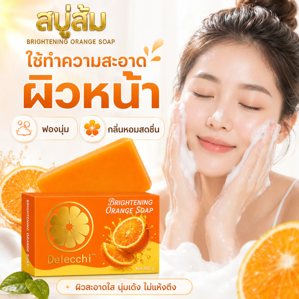 Brightening Orange Soap สบู่กลิ่นส้ม ผิวดูกระจ่างใส กลิ่นหอมสดชื่น ทำความสะอาดผิว ใช้ได้ทุกวัน 200g