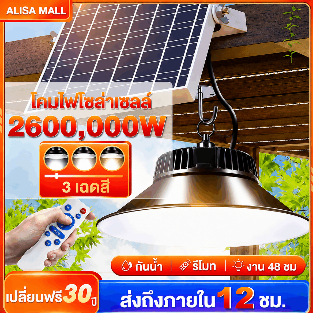 วินเทจ โคมไฟโซล่าเซลล์ ไฟโซล่าเซลล์ ไฟสปอตไลต์ Solar light แสงสีขาว เหลือง อุ่น 1 แผง 1 โคมไฟ จับเวลา