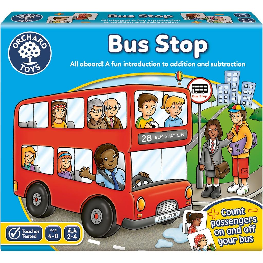 ORCHARD TOYS, Bus Stop บอร์ดเกมเด็ก เสริมการทักษะการบวกและลบเลข สำหรับ 4-8 ปี สินค้าลิขสิทธิ์แท้