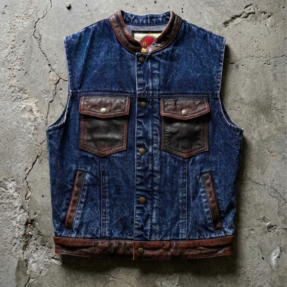 เสื้อกั๊กผ้ายีนส์&หนังแท้ Full Grain  OLDMAN Vest 2101 – Denim & Leather Vest