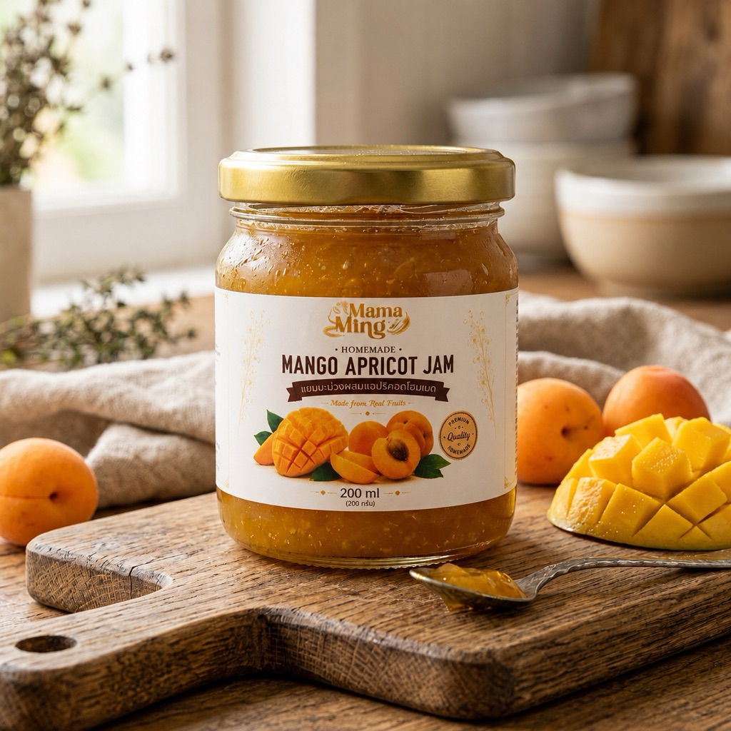 แยมมะม่วงแอปริคอตโฮมเมด Mango Apricot Jam (200 ml) แยมผลไม้แท้ เปรี้ยวอมหวาน ไม่ใส่ผงเปกติน ไม่ใส่สา