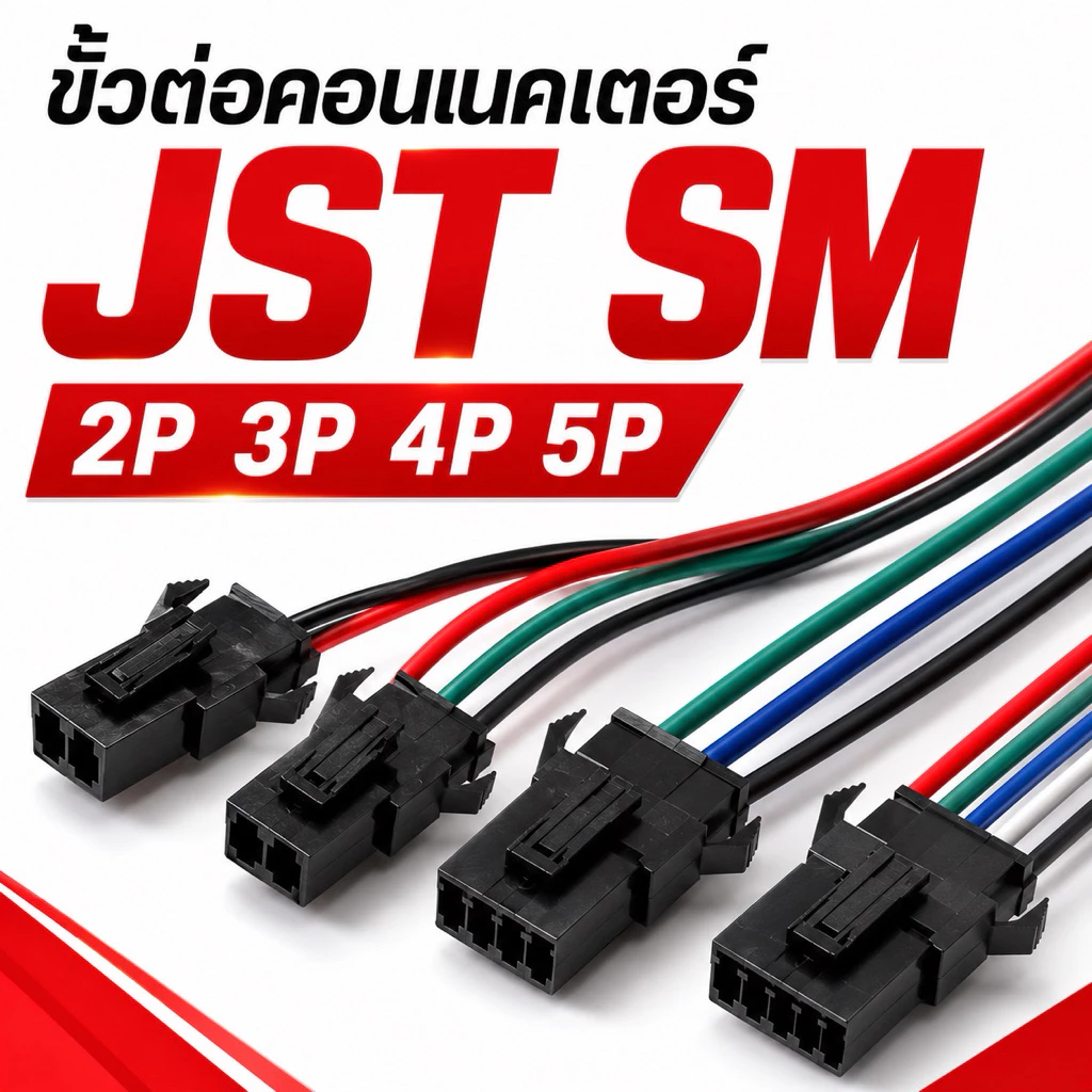 สาย JST [คุณภาพสูง] SM Connector 2Pin 3Pin 4Pin 5Pin แบบมีตัวล็อคเป็นคู่ ความยาว20mm