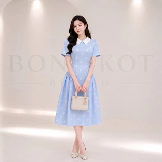 ND13 Polly Dress เดรสออกงาน ชุดทำงานคอปกลายจุด ดีเทลสวยสุภาพเรียบหรู