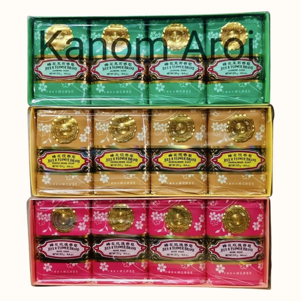 สบู่แก่นจันทร์ แท้ ยกแพค 4 ก้อน ก้อน125กรัม Bee &​ Flower Sandal Wood Soap ช่วยฟื้นบำรุงผิวให้เนียนนุ่ม หอม