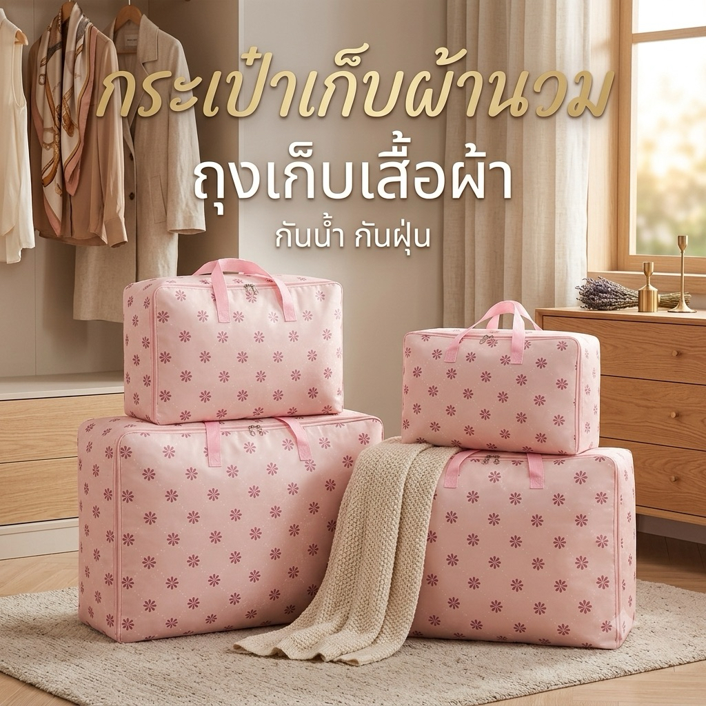 ShopAt.Two[PB2062] กระเป๋าเก็บผ้านวม ถุงเก็บเสื้อผ้าเอนกประสงค์ กันน้ำ กันฝุ่น พร้อมส่งในไทย