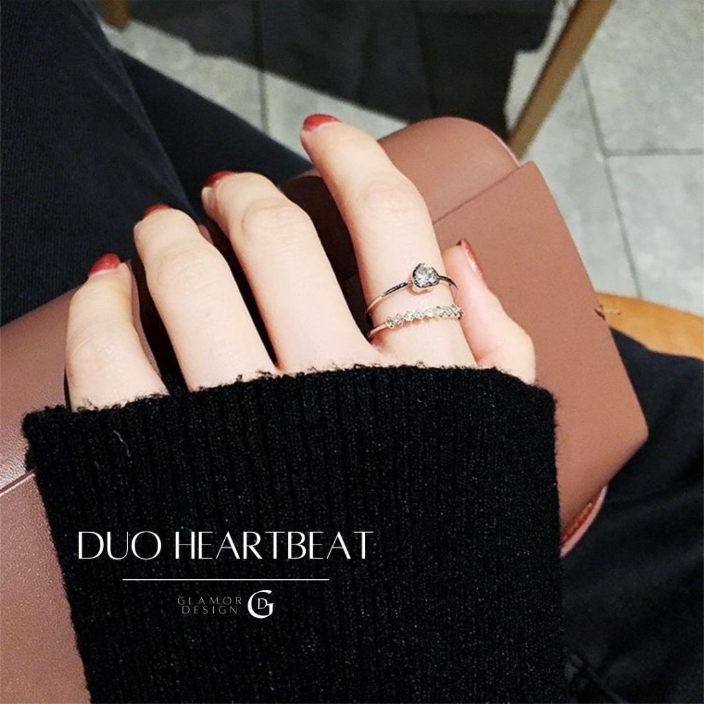 GLAMOR แหวนเงินแท้ Duo Heartbeat แหวนหัวใจคู่ปรับระดับ หรูหราระดับกลาง ประณีต เอกลักษณ์ มีระดับ