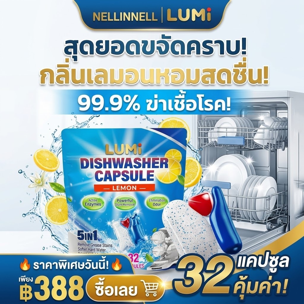 เจลบอลล้างจาน 32 ก้อน สำหรับเครื่องล้างจาน มีประสิทธิภาพ ขจัดคราบมัน