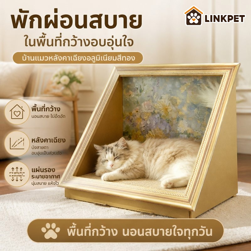 หลุมนอนแมว เตียงลับเล็บแมว กระเช้าแมว สไตล์วินเทจ กรอบภาพวาดสีน้ำมัน DIYของเล่นแมว