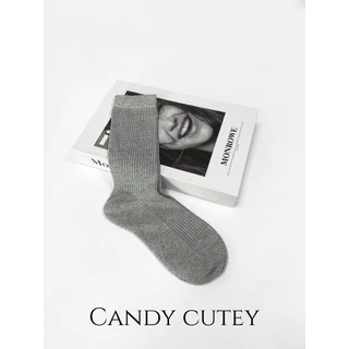 CandyCutey ถุงเท้าเกี่ยวน่องสไตล์เกาหลี ลายทางตั้งช่วยปรับขาเรียว ผ้านุ่มสบาย ดูดซับเหงื่อ ระบายอากาศได้ดี เข้ากับทุกชุด