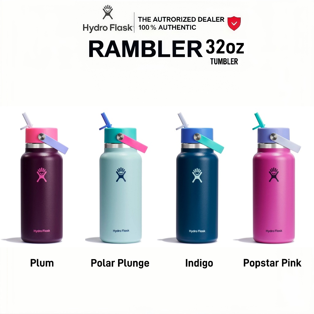 Hydro Flask 32oz (946ml) แก้วน้ำเก็บความเย็น สแตนเลสแท้ 100% พร้อมหลอดดูด ขวดน้ำสูญญากาศ ทรงสปอร์ต ของแท้ 100%