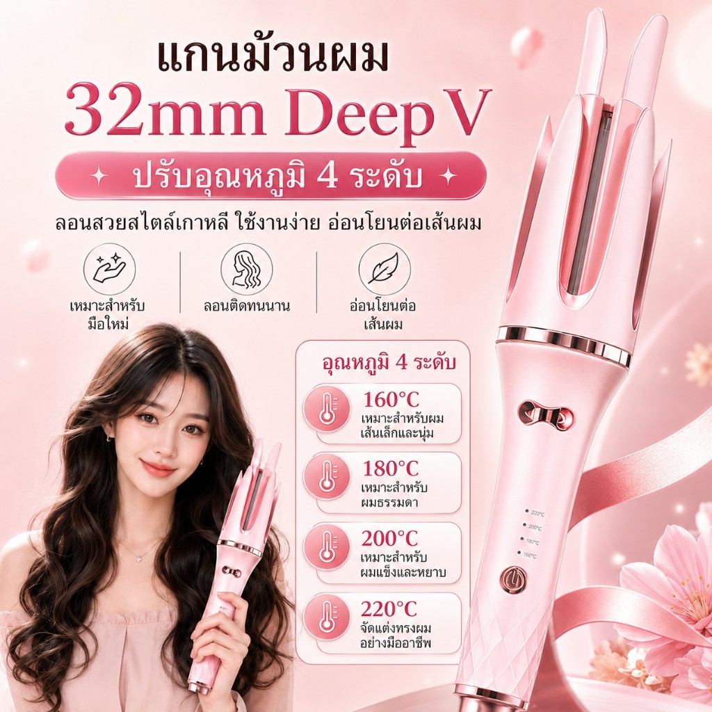 🔥【สินค้าพร้อมส่ง】เครื่องม้วนผมอัตโนมัติ 32มม. ลอนใหญ่สไตล์เกาหลี ร้อนเร็ว เหมาะผมยาว ทำลอนสวยง่าย