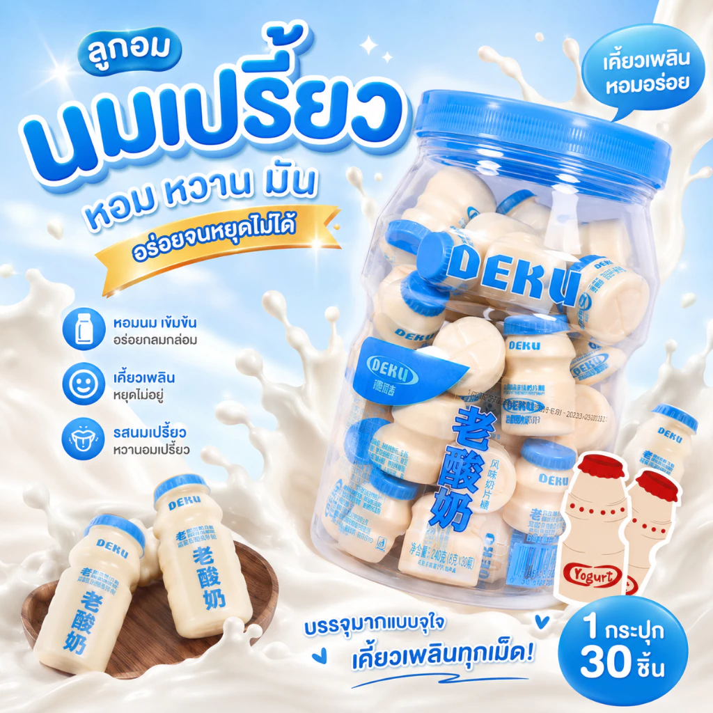 ลูกอม ลูกอมกระปุกนมเปรี้ยว รสนมเปรี้ยว (1กระปุกใหญ่/30กระปุกจิ๋ว/240 กรัม) ลูกอมนมเปรี้ยว ลูกอมยาคูล หวานอมเปรี้ยว อร่อย