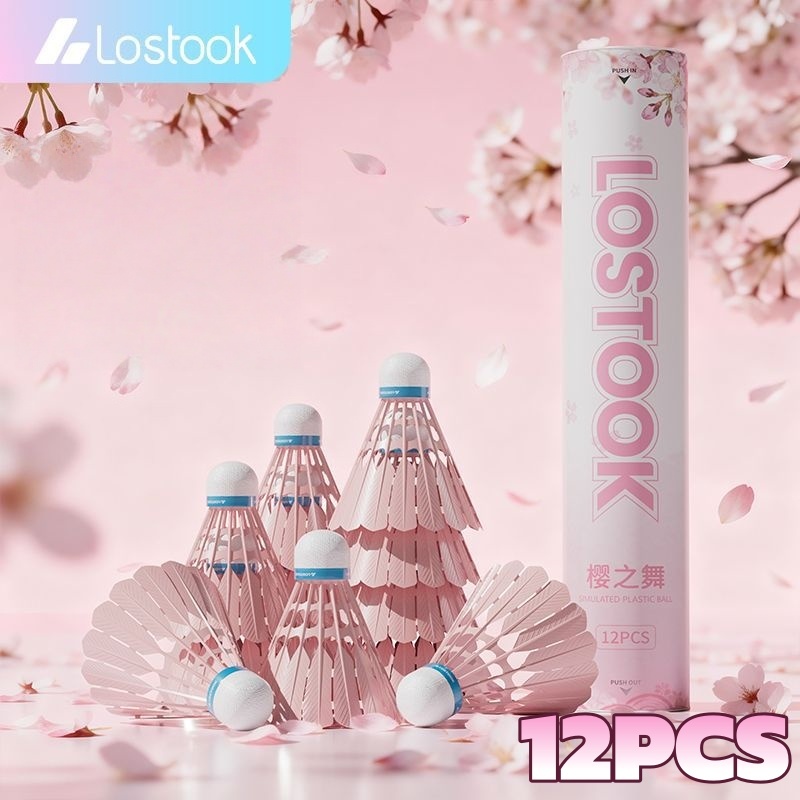 Lostook ลูกแบดมินตันซากุระ สีชมพู พลาสติกเลียนแบบ ทนทานต่อการตี ไม่ง่ายแตก เหมาะฝึกซ้อมและเล่นพักผ่อน แพ็ค 6 / 12 ลูก