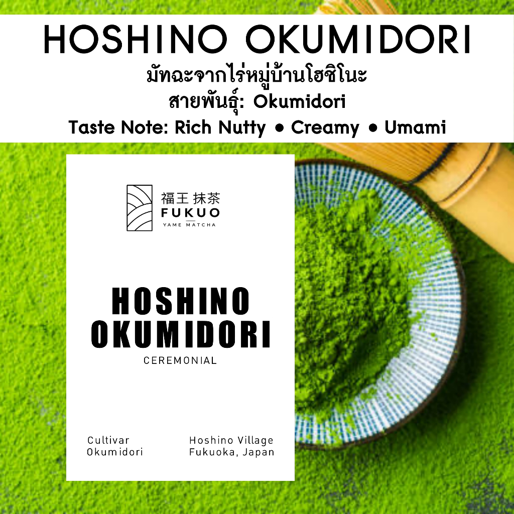 Fukuo Hoshino Matcha Single Cultivar มัทฉะ สายพันธุ์เดี่ยว โทนถั่ว จากหมู่บ้านโฮชิโนะ ญี่ปุ่น‼️ เกรด