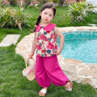 PRINCESS KESLI 1-9 ปี ชุดเด็กหญิงแฟชั่น 2ชิ้น เสื้อ+กางเกง คอตุ๊กตา แฟชั่นเด็ก ฤดูร้อน เสื้อกั๊ก เสื้อแขนกุด เด็กผู้หญิง
