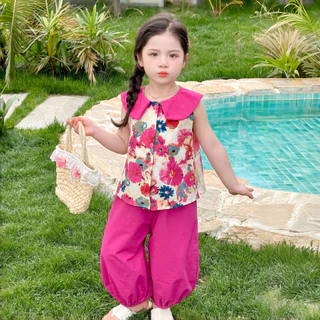 PRINCESS KESLI 1-9 ปี ชุดเด็กหญิงแฟชั่น 2ชิ้น เสื้อ+กางเกง คอตุ๊กตา แฟชั่นเด็ก ฤดูร้อน เสื้อกั๊ก เสื้อแขนกุด เด็กผู้หญิง