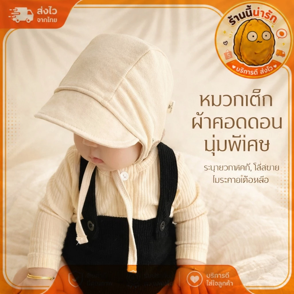 หมวกเด็กขนาดเล็ก อายุ 0-24 เดือน สำหรับฤดูใบไม้ผลิและใบไม้ร่วง แบบ lace-up ป้องกันแสงแดดและลม