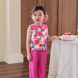 สำหรับเด็กหญิง ชุดฤดูร้อน ชุดสูทดอกไใหม่ เสื้อ+กางเกง ชุดเซ็ท2ชิ้น น่ารักสดใส เหมาะกับเด็กผู้หญิง 1-9 ป