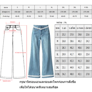 S-5XL กางเกงยีนส์ทรง Straight สีฟ้าอ่อนเอวสูงสำหรับผู้หญิง ลายลูกไม้ รุ่นเกาหลี ทันสมัย ใส่ได้หลายสไตล์