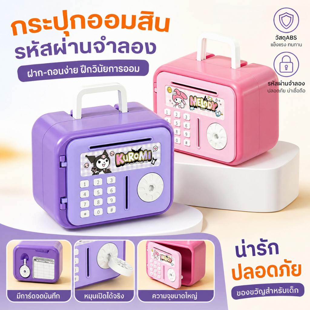 กระปุกออมสินขนาดเล็กสำหรับเด็ก มีระบบรหัสผ่านจำลอง ความจุสูง ของใหม่ไม่เคยใช้งาน
