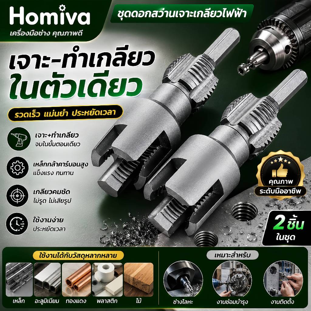 เครื่องมือตัดเกลียวแบบบูรณาการทั้งภายในและภายนอกเครื่องมือเกลียวแบบเจาะพีวีซีไฟฟ้าชุดเกลียว