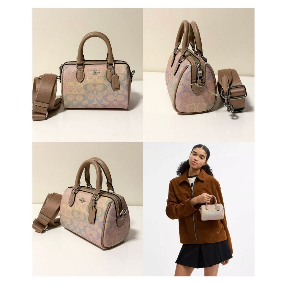 ของพร้อมส่งในไทย  จัดส่งแมส กระเป๋าถือผู้หญิง Micro Rowan Satchel In Rainbow Signature Canvas (Style