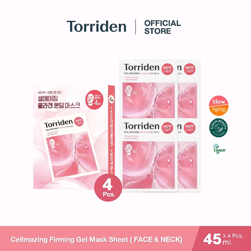 Torriden Cellmazing Firming Gel Mask Sheet (For face & neck) 45g ทอร์ริเดน มาสก์หน้าและลำคอ (4 แผ่น)
