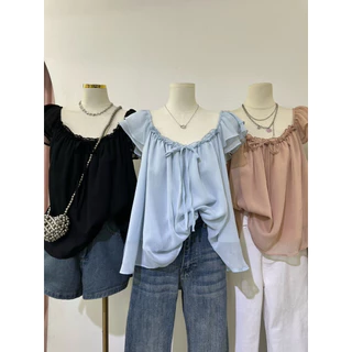 เสื้อแขนระบายผ้าพริ้วทรงปล่อยใส่สบาย