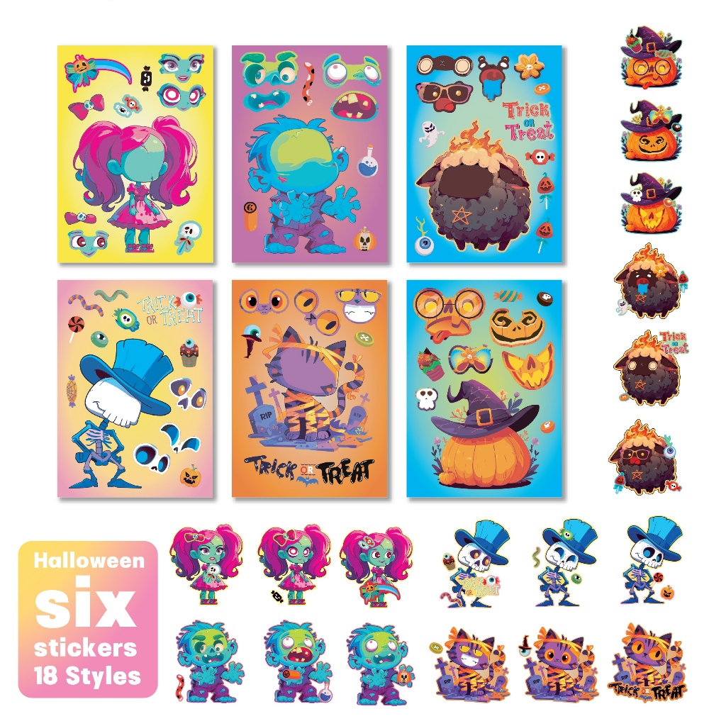 ฮาโลวีน 6 DIY เด็กสร้างสรรค์ภาพตัดปะปริศนา Handmade Graffiti วาดสติ๊กเกอร์