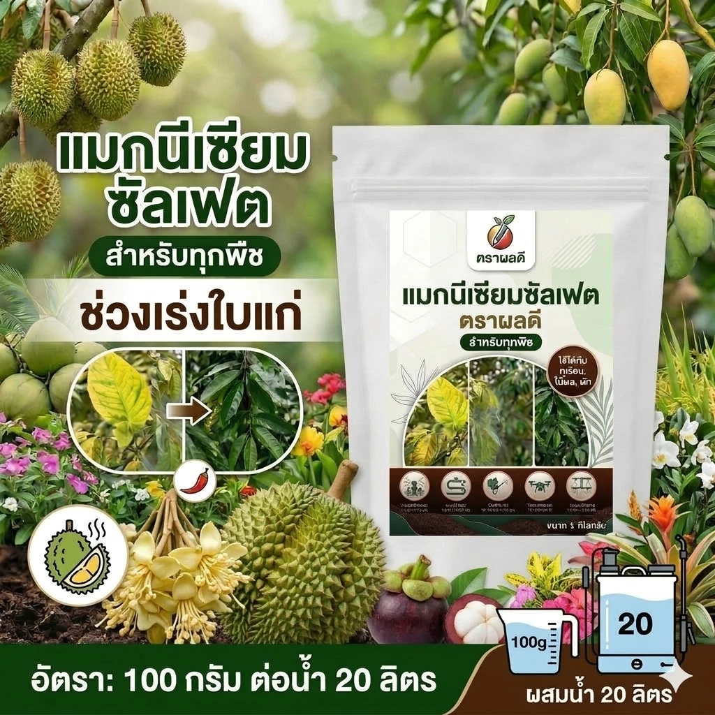 [ส่งฟรีร้านโค้ดคุ้ม] แมกนีเซียมซัลเฟต ดีเกลือฝรั่ง (ขนาด 1kg/3kg/5kg) ปุ๋ยทุเรียน เร่งใบเขียวเข้ม ใบแก่ไว ทุกพืช