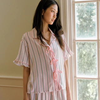 MUSLIN Beauty stripes in pink - Silk Satin Pajamas [Basic collection]