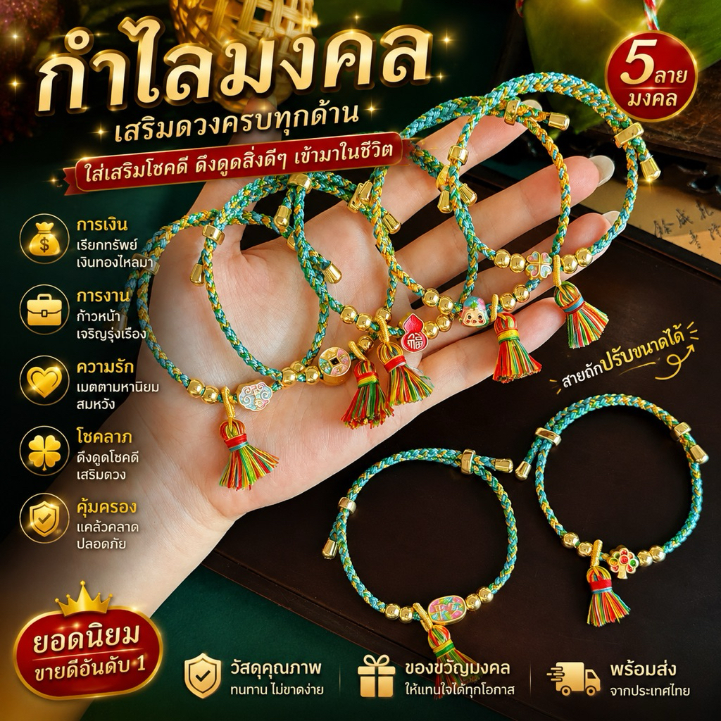 กำไลมงคล สายมู เสริมดวง การเงิน การงาน ความรัก โชคลาภ เรียกทรัพย์ เครื่องประดับนำโชค พร้อมส่งในไทย