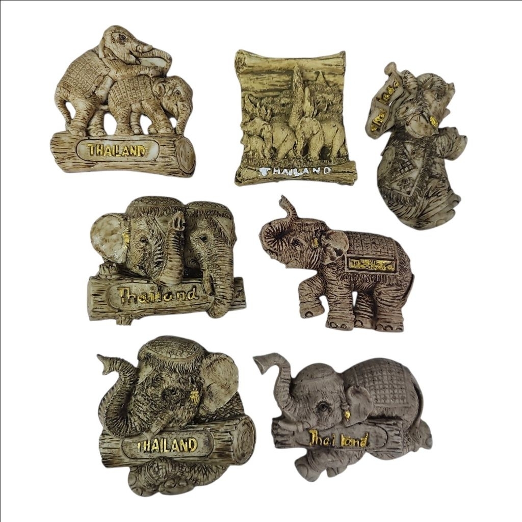 JMแม่เหล็กติดตู้เย็นเรซิ่นลายช้างไทยThailand Souvenirขนาด 7ซม.