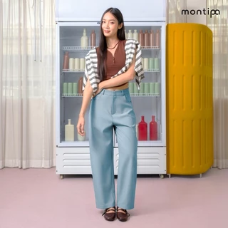 Montipa Barrel Iron Free Pants กางเกงทรง Barrel ซิปและตะขอหน้า แต่งกระเป๋าหลัง ผ้า Iron Free PFI025