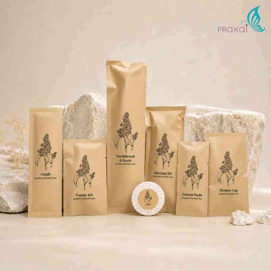 PRAKAIVANICH ชุดซองกระดาษคราฟสีน้ำตาล【แพ็คละ 100 เซ็ท】ของใช้โรงแรม แบบจัดเซ็ท