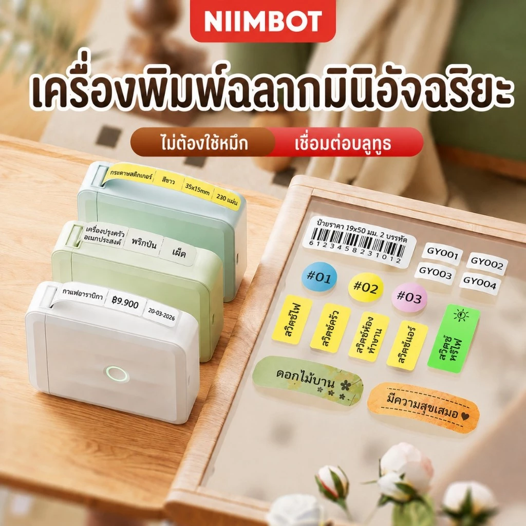 NIIMBOT D110 เครื่องพิมพ์ฉลาก Bluetooth เครื่องปริ้นสติ๊กเกอร์ ไม่ใช้หมึก ป้ายชื่อ วันหมดอายุ สำหรับบ้าน ร้านค้า