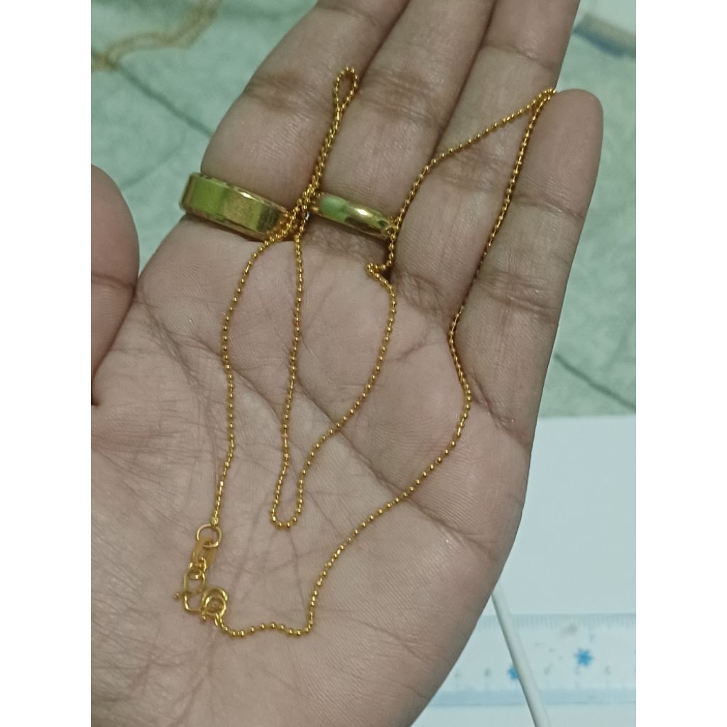 สร้อยคอสีทองลายไข่ปลาคัดมือสองตอก18kgbตะขอตัวmเชื่อมหนึ่งข้างไม่มีตำหนิ