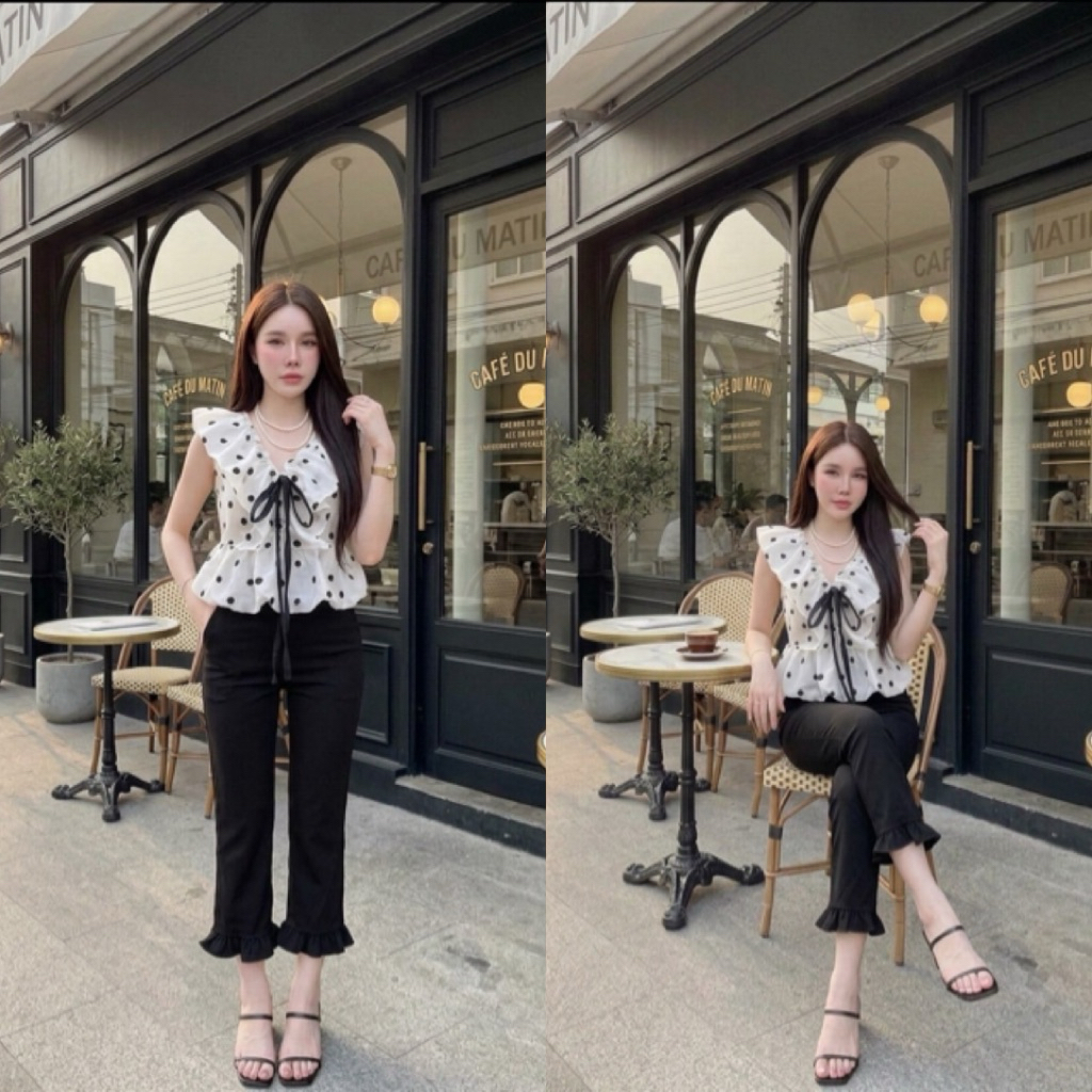 NEW✨พร้อมส่ง✨💫ชุดเซ็ตน่ารัก+กางเกงยาว6ส่วนทรงฮิต