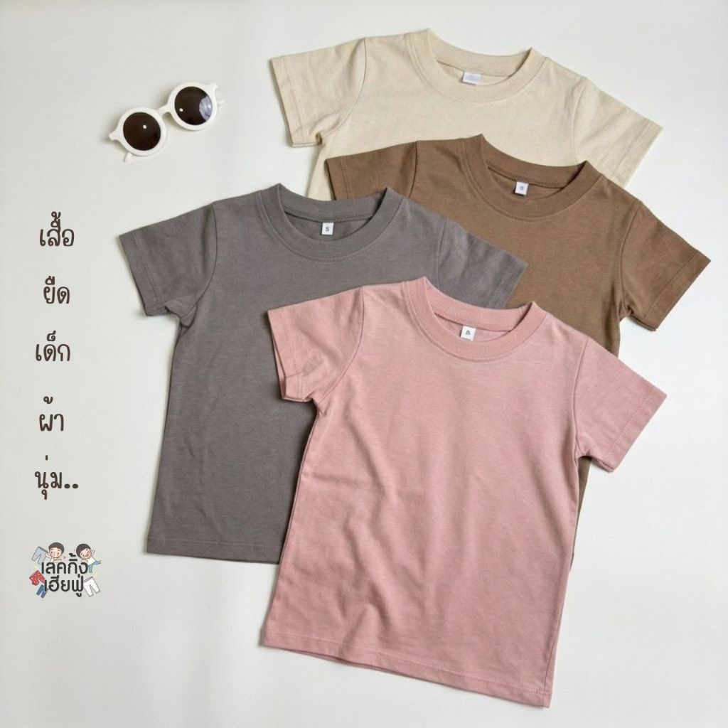 FUFU เสื้อยืดเด็กสีพื้น Size S-XXL อายุ 1-10 ปี แขนสั้น คอกลม ผ้าคอตตอน 🖤Casual 💈🤍 (TSR-2)