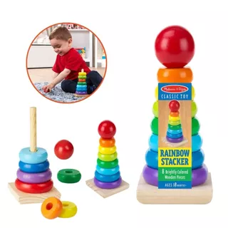 (ของแท้ USA) ของเล่นไม้เรียงซ้อน หอคอยสีรุ้ง หลากสี ชิ้นใหญ่ Rainbow Stacker Melissa Doug Montessori ของเล่นเด็ก