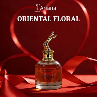 Ariana Sexy Ready Night Eau De Parfum 100ml, Unique golden leg-shaped cap design, round glass bottle with rich red perfu