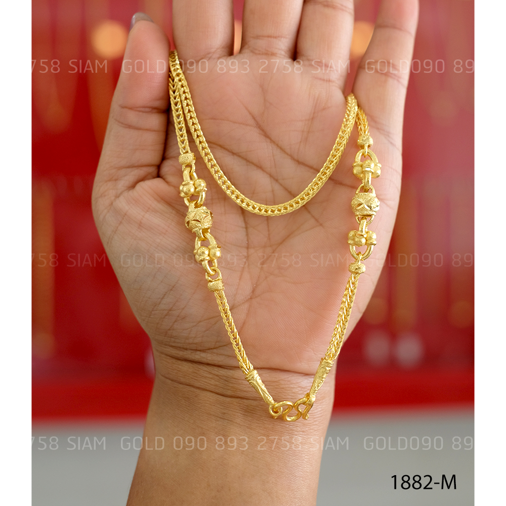 [งานเกรด M ใช้ทน] สร้อยคอสี่เสาคั่นโอ่งระย้า 2 บ.รหัส 1882-M รัตนะ จิวเวลรี่