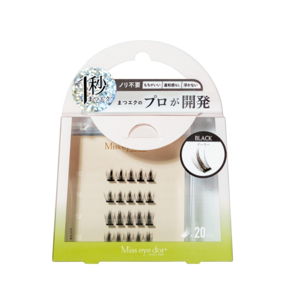 MISS EYE D'OR ขนตาปลอมมีกาวในตัว ขนตาต่อ 1 Second Eyelash Extensions Dolly Type สีดำ/น้ำตาล 10-12mm
