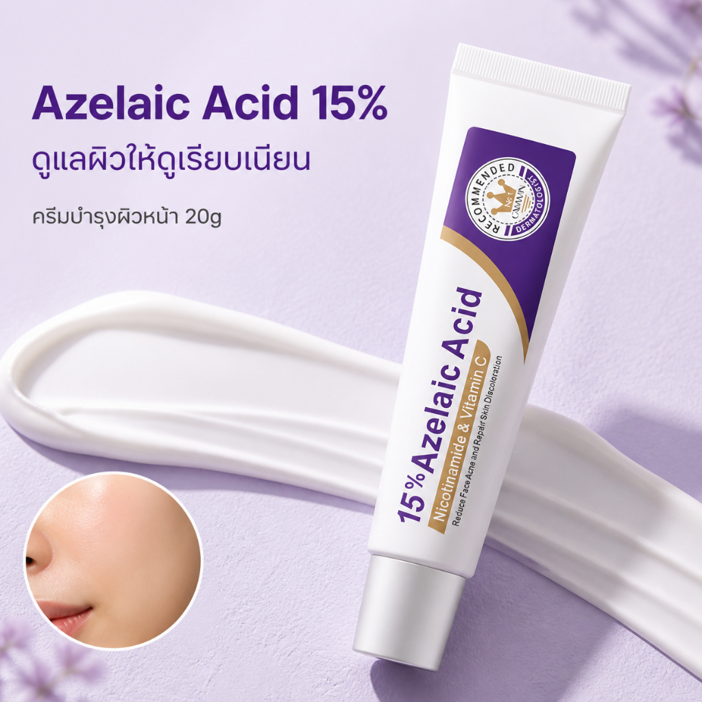 ครีมกรดอะซีลาอิก 15% ช่วยดูแลสิว รอยสิว รอยดำ รอยแดง สำหรับผิวเป็นสิวง่าย แต้มสิวหรือทาทั่วหน้า เติมความชุ่มชื้น 20 กรัม