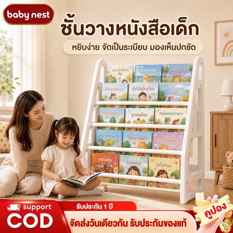 ชั้นวางหนังสือเด็ก ชั้นวางหนังสือเด็ก ชั้นวางอเนกประสงค์ 3in1 ติดตั้งง่าย ขนาดใหญ่ ความจุสูง