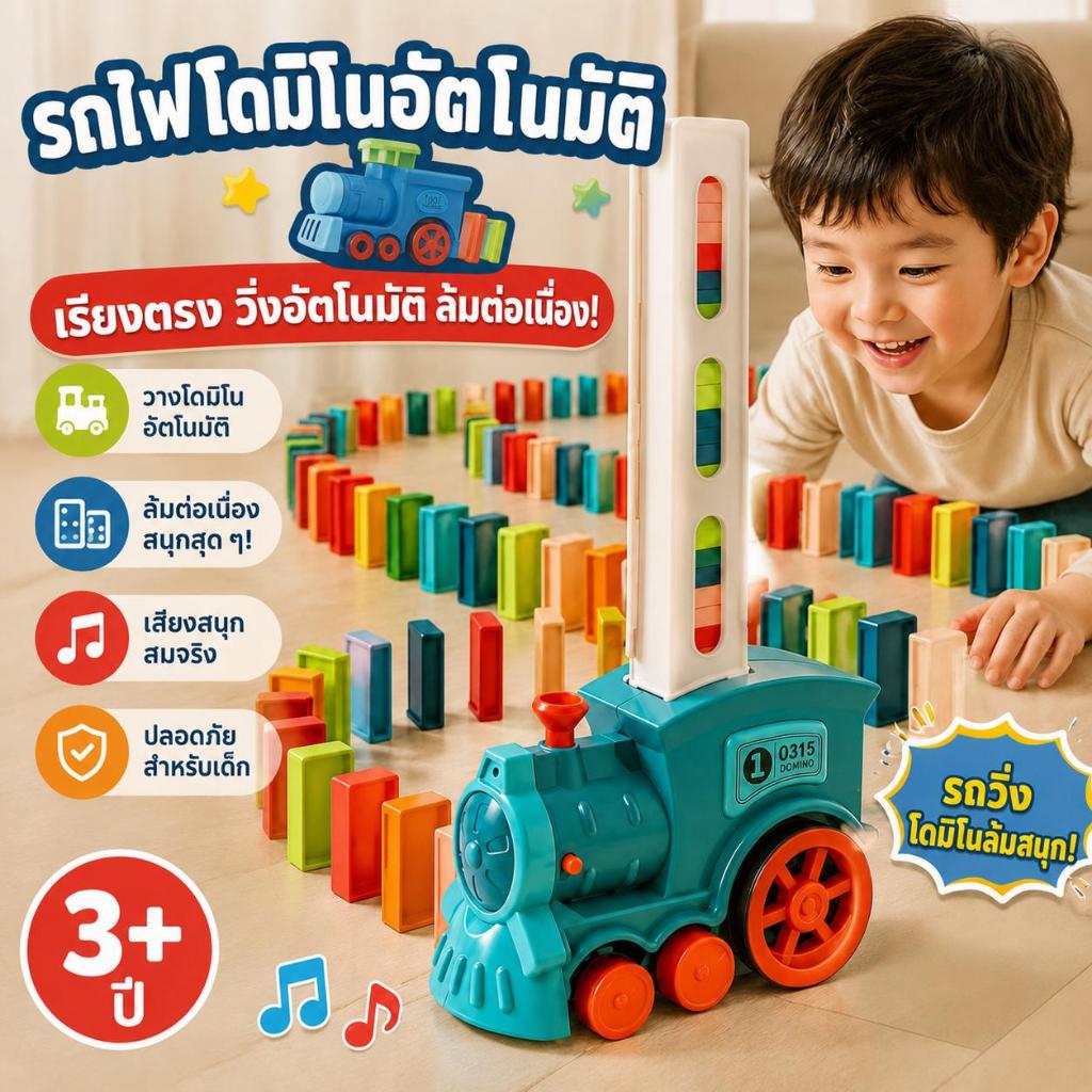 โดมิโนสเปรย์ รถไฟเล็ก อะคูสติกออปติก วางรถไฟฟ้า ชุดโดมิโนสี เกม ของขวัญเด็กผู้หญิง เด็กผู้ชาย