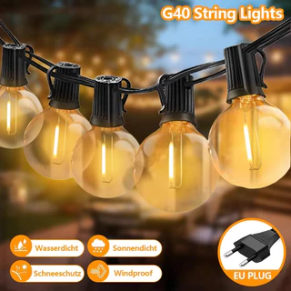 Qimedo ไฟสายLED G40 กลางแจ้ง 220V ขาวอุ่น2700K ลูกแก้ววินเทจ กันน้ำ ไฟประดับลาน-ระเบียง ไฟตกแต่งสวน แคมป์ปิ้ง งานเลี้ยง