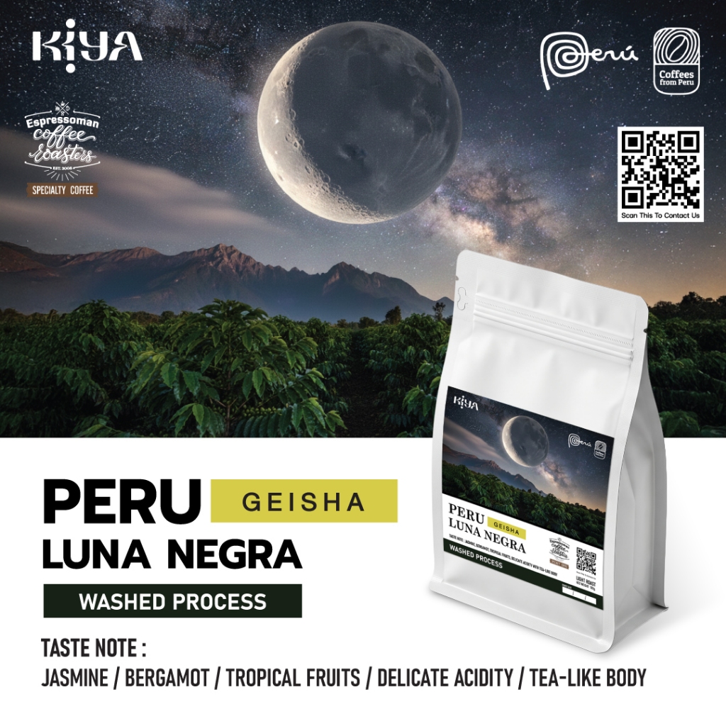 PERU GEISHA LUNA NEGRA Washed Process เมล็ดกาแฟเกอิชาคั่วอ่อน จากเปรู เหมาะสำหรับทำFilterและEspresso