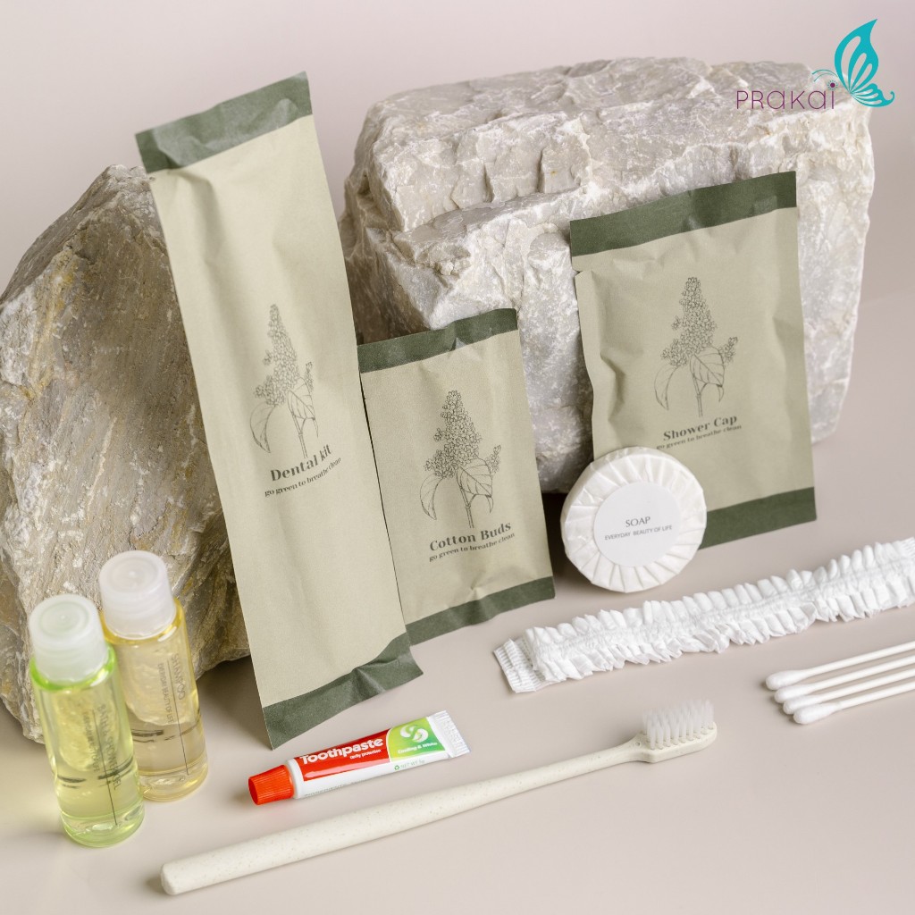 PRAKAIVANICH ชุดเอ็มจีสีเขียวของใช้ในโรงแรม Eco-Friendly(แบบย่อยสลายได้) แบบจัดเซ็ท【แพ็คละ 100 เซ็ท】