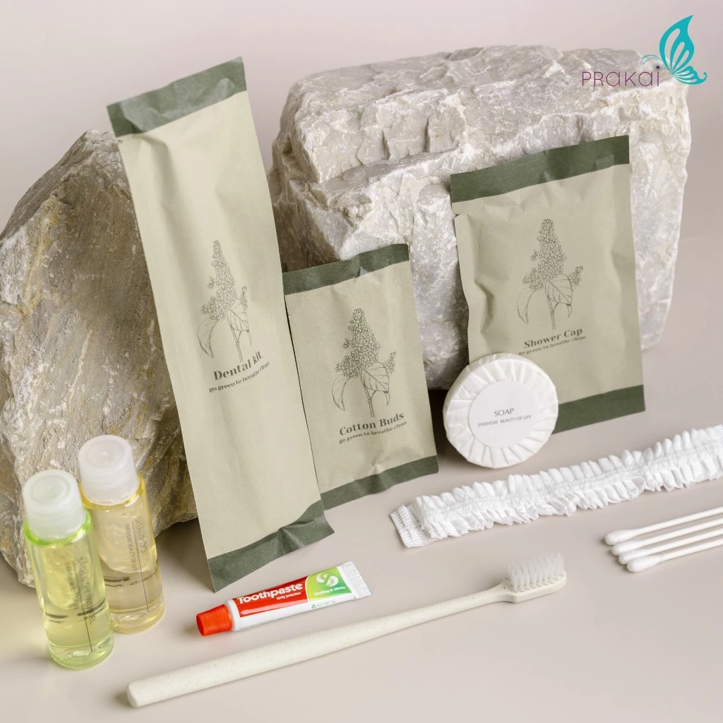 PRAKAIVANICH ชุดเอ็มจีสีเขียวของใช้ในโรงแรม Eco-Friendly(แบบย่อยสลายได้) แบบจัดเซ็ท【แพ็คละ 100 เซ็ท】